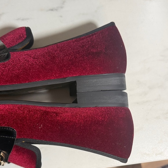 EUC Red Velvet Loafers with Gold Accent - Picture 10 of 12